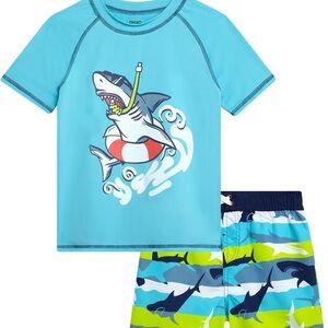 B'gosh Shark Print Swim Rashguard - Blue and Green